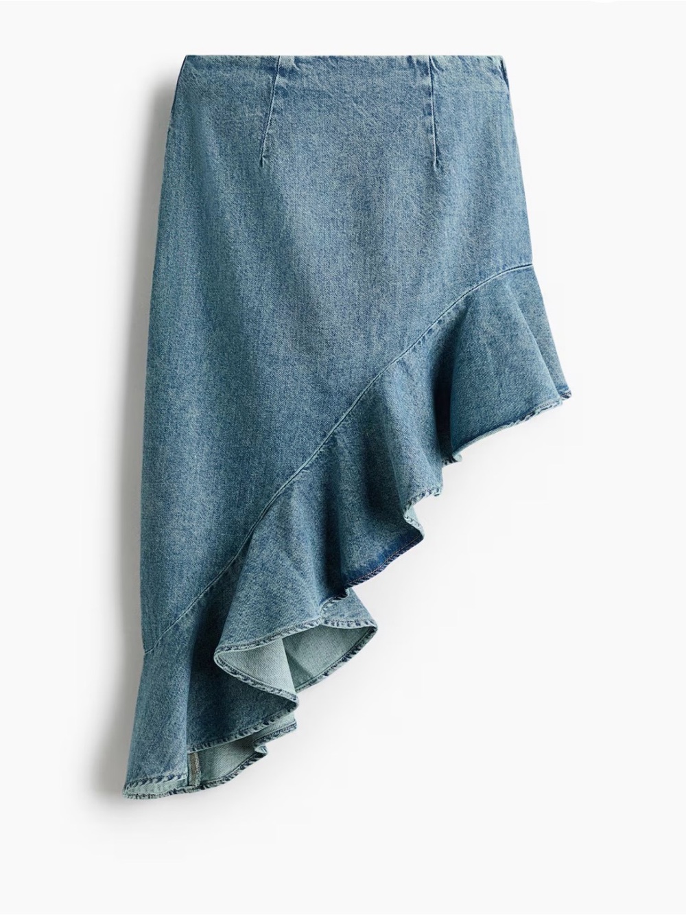 H&M Divided Asymmetric Ruffle Denim Midi Skirt Women’s Size 4 Blue NWT